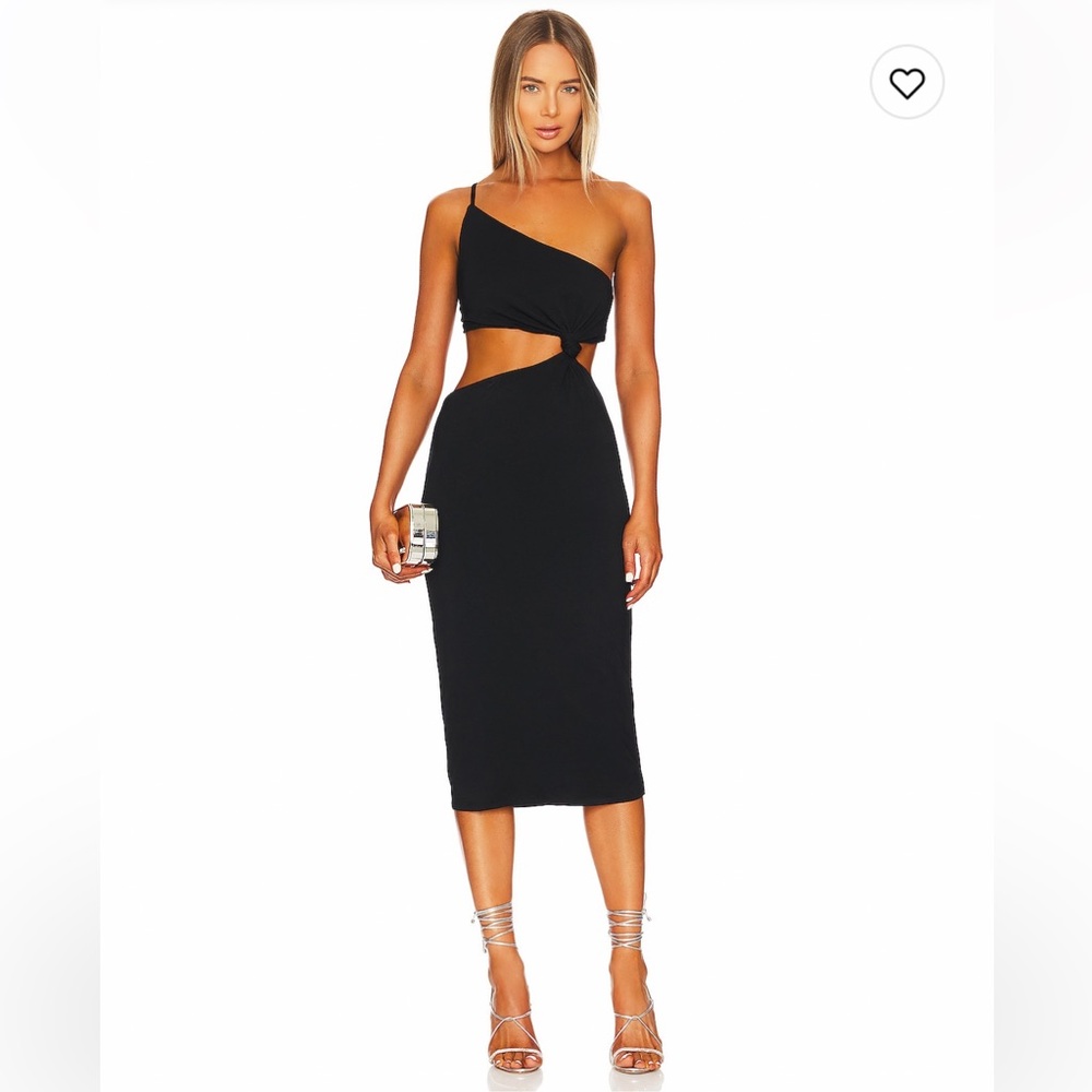 Rigoberta Midi Dress in Black Elegant Black One-Shoulder Dress